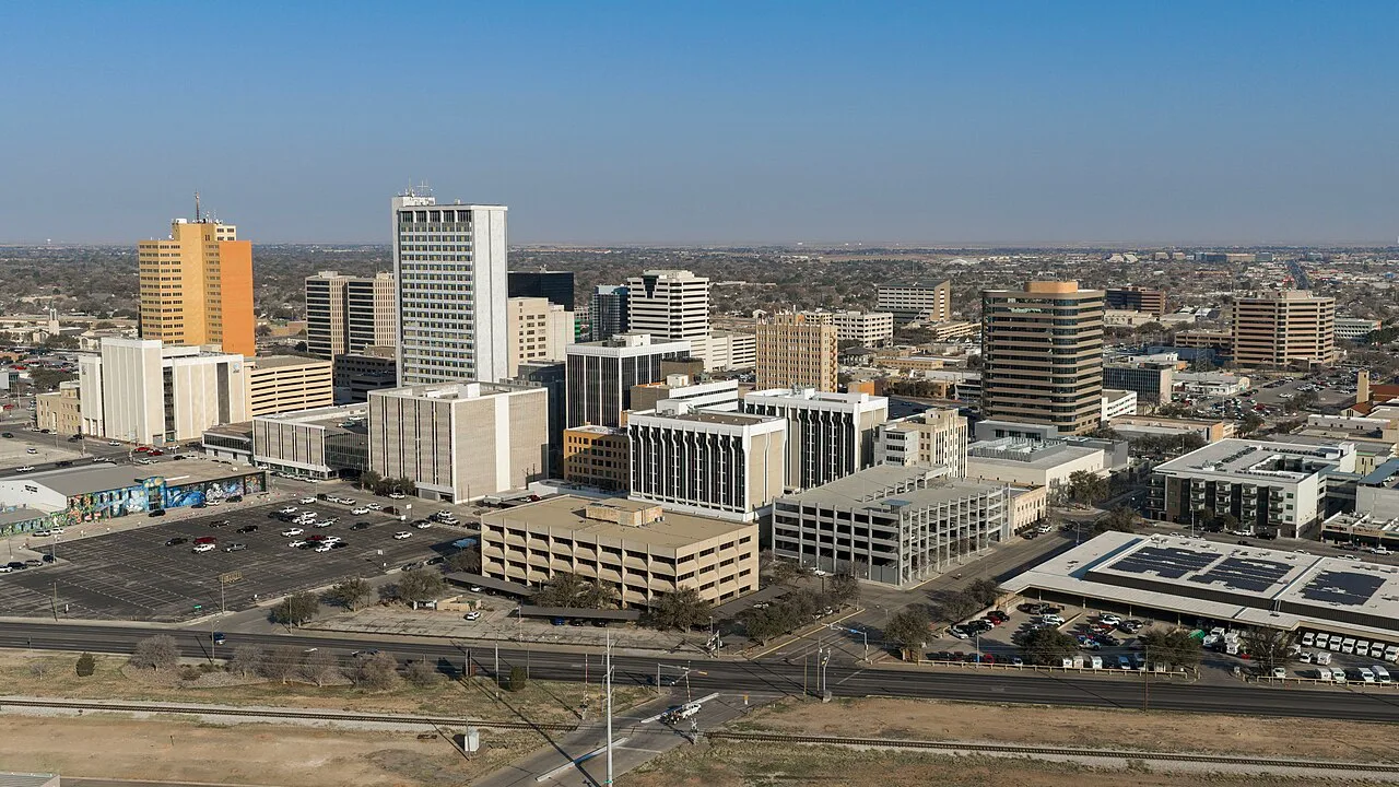 Aerial view of the downtown Midland, Texas skyline, the office center of the Permian Basin oil and gas industry