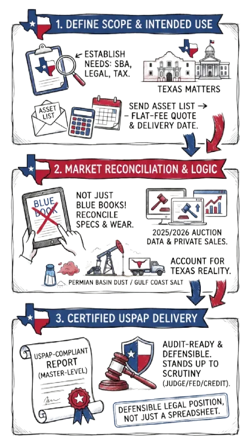 infographic showing Texas equipment appraisal workflow